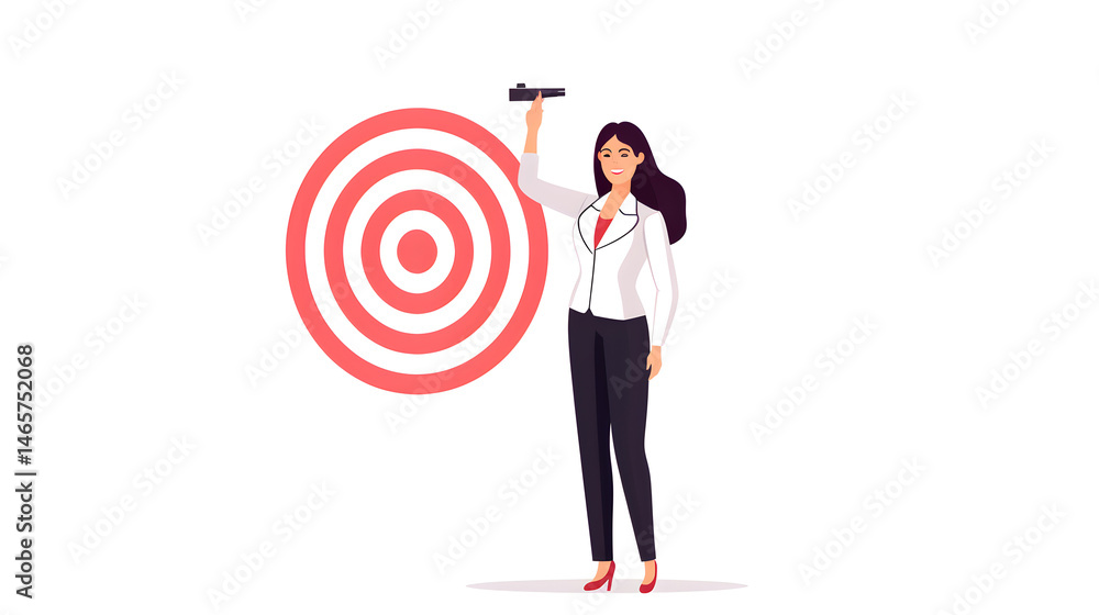 Professional businesswoman pointing at target goal, strategizing success concept Professional businesswoman pointing at target goal, strategizing success concept