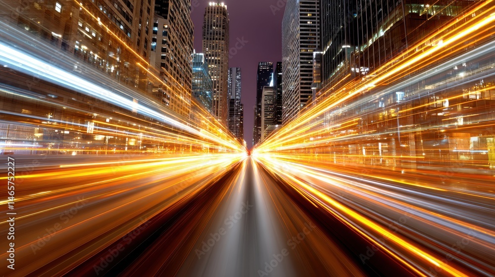 Fototapeta premium Dynamic City Streets with Blurred Lights at Night in Urban Environment