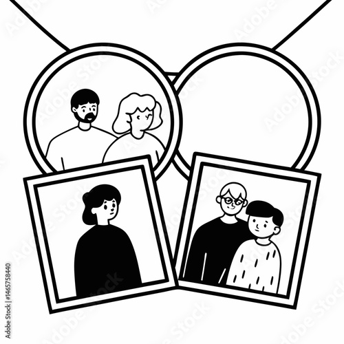 Minimalist Line Art Portrait of a Multi-Generational Family at a Reunion
