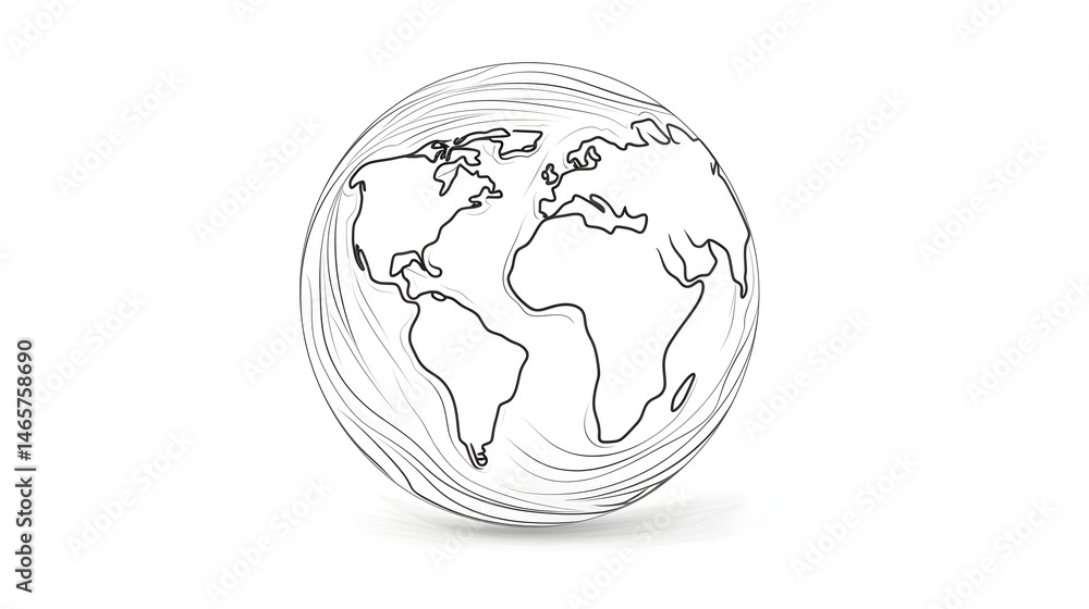 Obraz premium Detailed Earth Centered Continuous Line Illustration for Professional Projects