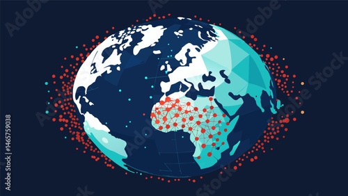 A digital mosaic made up of thousands of data points forming the shape of a globe and highlighting how the smallest pieces of information contribute to the bigger global picture.. Vector illustration