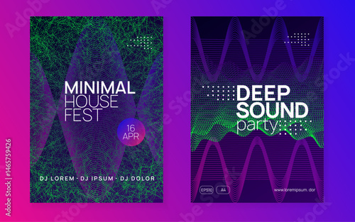 Dance Magazine. Concert Cover. Night Club Event. Nightclub Radio Illustration. Blue Edm Set. Green Sound Poster. Dj Trance Template. Pink Dance Magazine