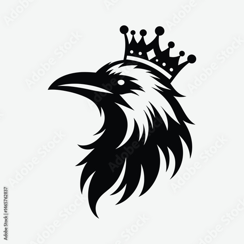 a black and white vector logo silhouette of a Crowned crow