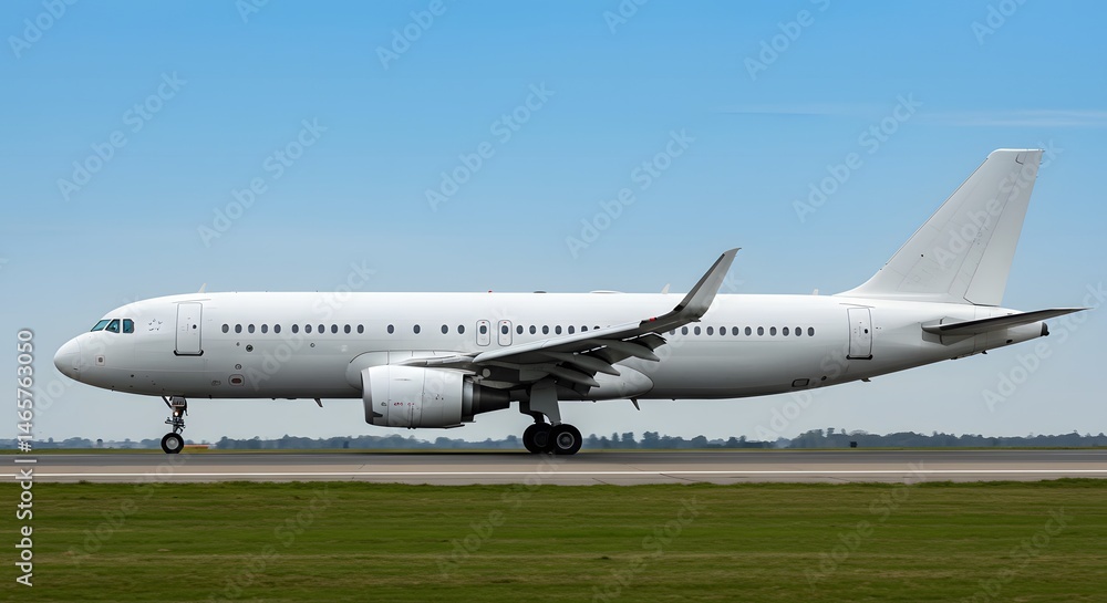 Airplane on Runway White Aircraft Taking Off Airplane on Runway White Aircraft Taking Off