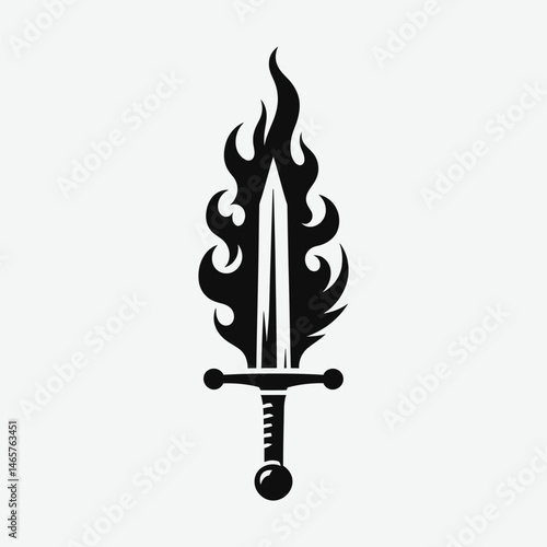 a black and white vector logo silhouette of a Flaming Sword