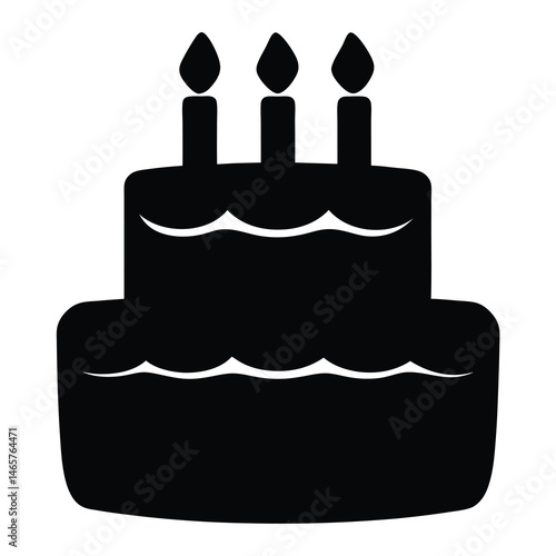 Stylized Black Silhouette of a Two Tier Birthday Cake with Candles