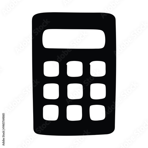 Stylized black calculator icon with a blank display and square buttons