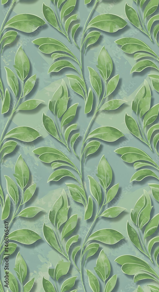 Fototapeta premium Serene Green Leaf Embossed Pattern: Textured Botanical Art