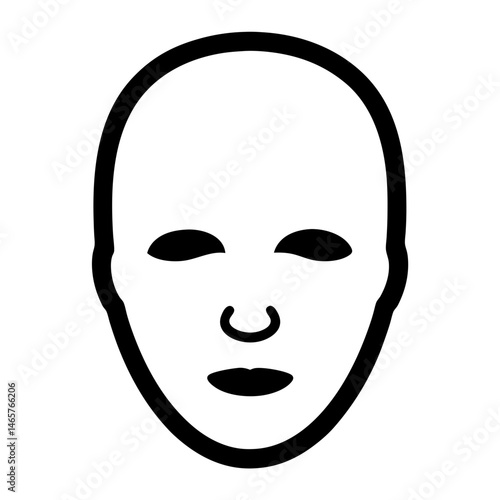 Stylized Minimalist Face Graphic with Simplified Features in Black and White