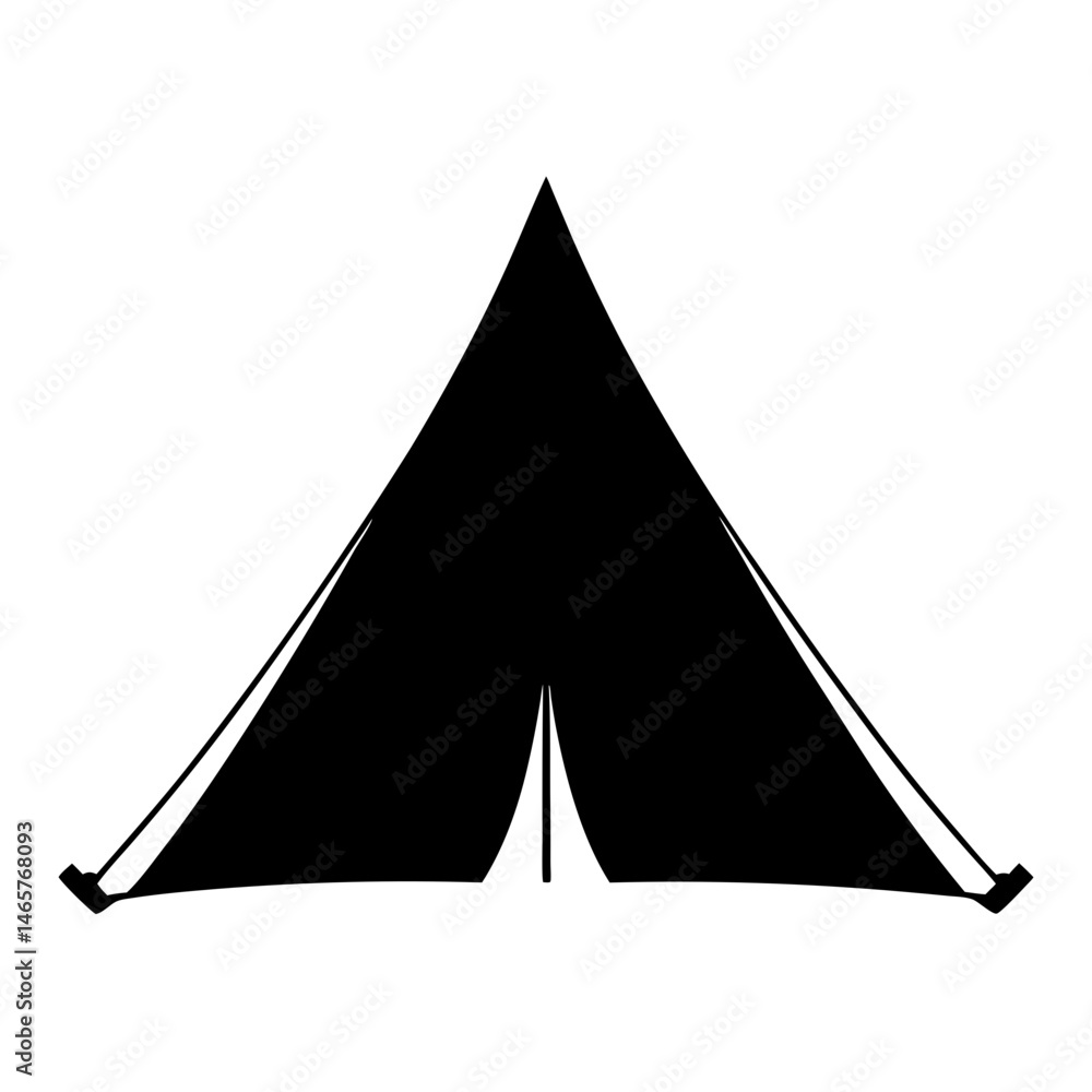 Fototapeta premium Isolated black silhouette of a classic camping tent on a white background