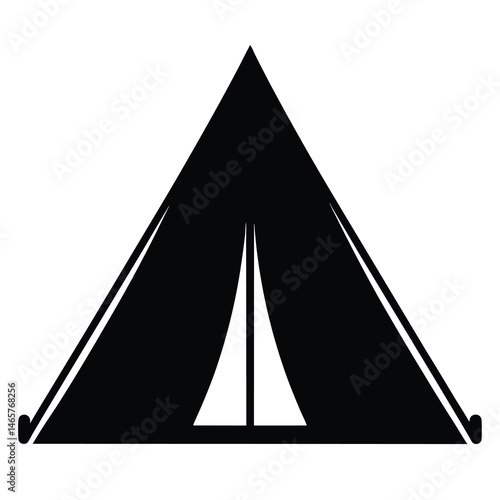 Simple camping tent silhouette, outdoor adventure and vacation, camping shelter icon