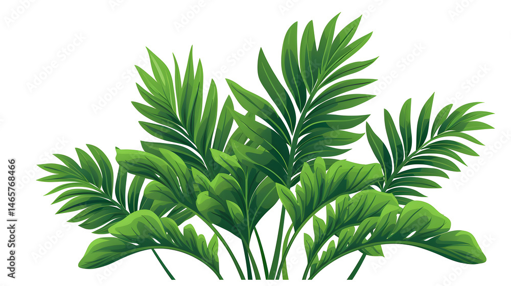 Detailed Flat Vector Illustration of Green Palm Leaves Foliage for Design Projects Detailed Flat Vector Illustration of Green Palm Leaves Foliage for Design Projects