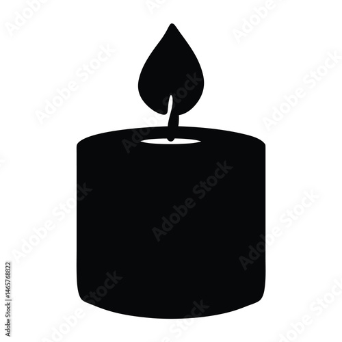 Black Candle Silhouette with Burning Flame Illustration on a White Background