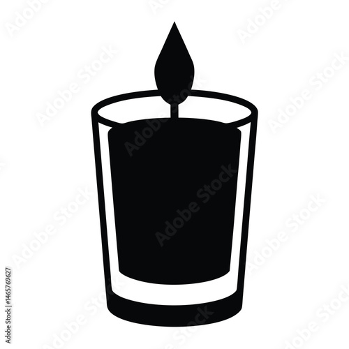 Monochromatic Illustration of a Glowing Candle in a Glass Container Silhouette