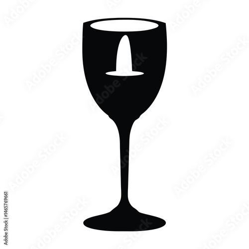 Elegant black and white wine glass silhouette with complex internal structure