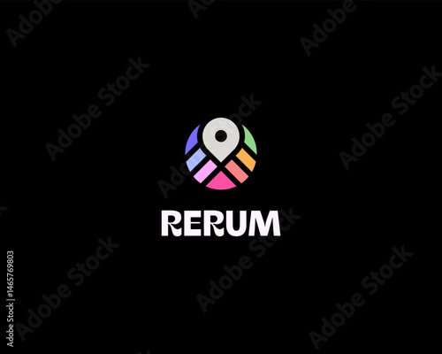 Abstract pin logo from colorful shapes. Creative map navigation vector logotype. Geolocation ip sign.