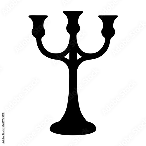 Elegant three armed candelabra in silhouette set against a white background