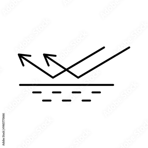Reflection arrows icon. Light bounce diagram. Vector wave concept. Surface line symbol.