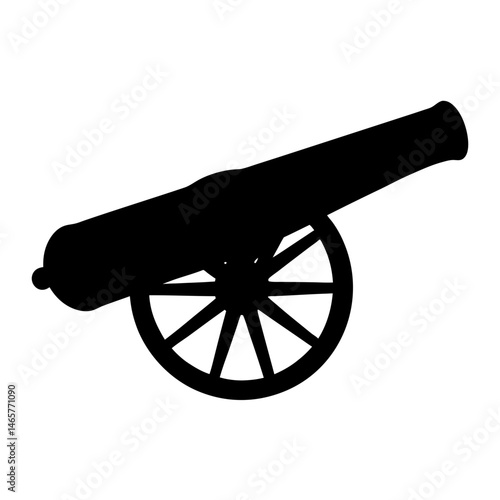 Silhouette of a vintage cannon on a white background ready for battle