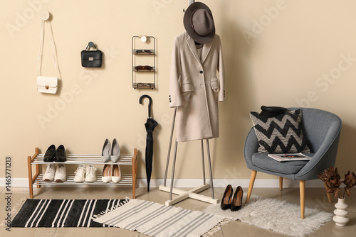 Armchair, coat hanger and s...