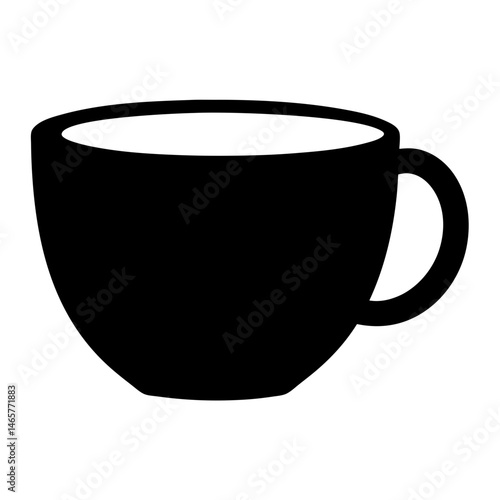 Simple black silhouette of a coffee cup on a white background