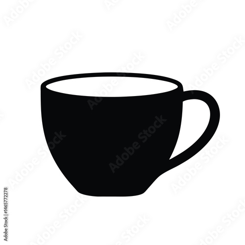 Simple black coffee mug illustration with white interior and comfortable handle