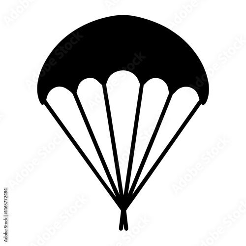 Simple graphic of a parachute depicted in black and white silhouette