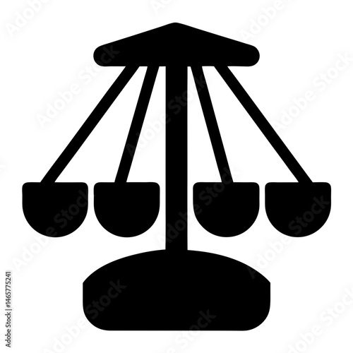 Silhouette of a fairground swing ride with seats dangling from above