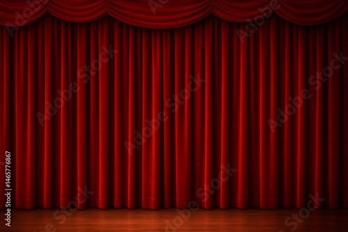 Wallpaper Mural Closed red velvet curtain covering a wooden stage, creating a dramatic and theatrical atmosphere, perfect for entertainment and performance concepts Torontodigital.ca