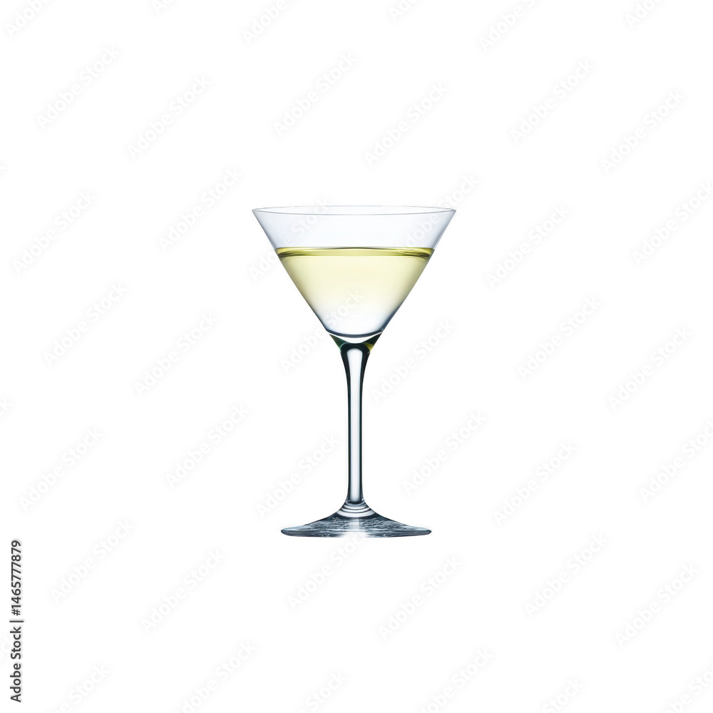 Clear martini glass filled with light yellow liquid, likely cocktail, is centered against plain background. elegant glassware and drink subtle hue create sophisticated and minimalist aesthetic Clear martini glass filled with light yellow liquid, likely cocktail, is centered against plain background. elegant glassware and drink subtle hue create sophisticated and minimalist aesthetic