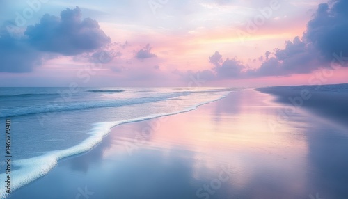 Pastel Sunset Over a Tranquil Ocean Beach