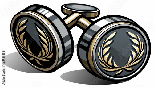 Elegant black cufflinks on a white isolated background.
