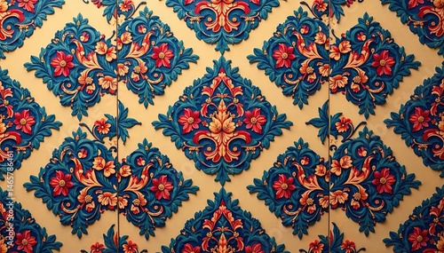 Large-scale damask pattern, bold repeating motif, subtle sheen , repeat, decoration