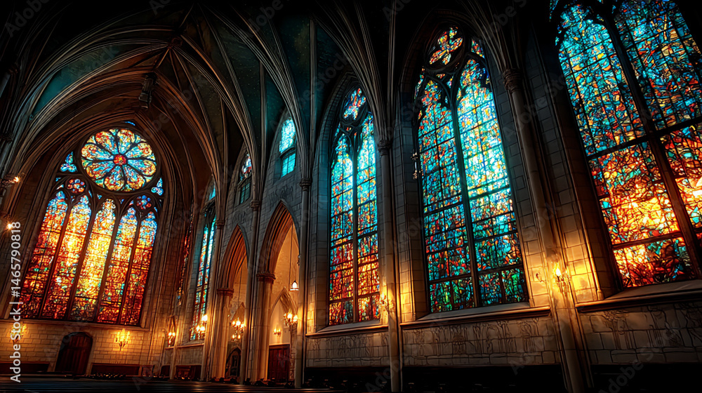a photograph focusing on a detailed stained glass window depicting a religious scene inside a church, with soft light illuminating the artwork. the artistry of faith. a photograph focusing on a detailed stained glass window depicting a religious scene inside a church, with soft light illuminating the artwork. the artistry of faith.