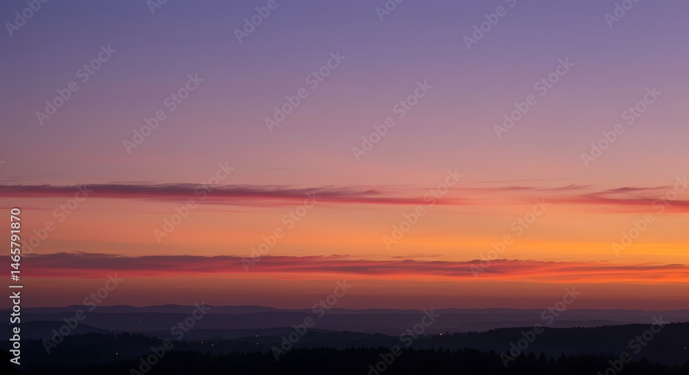 Colorful Sunset Over Rolling Hills Landscape View Colorful Sunset Over Rolling Hills Landscape View