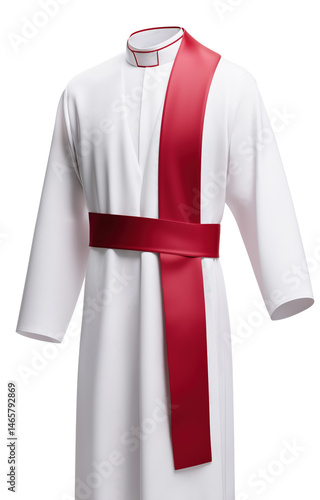 Elegant cassock with a striking red sash showcasing papal traditions isolated on transparent background PNG