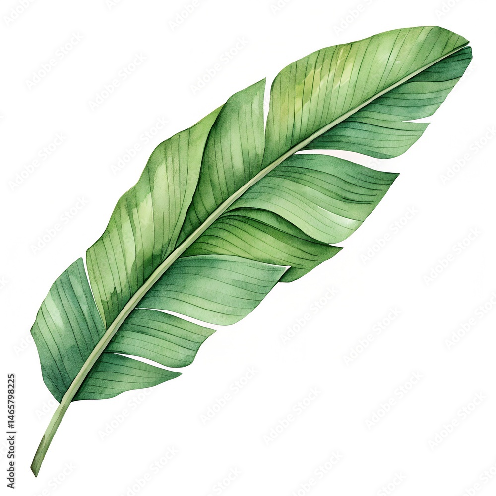 Fototapeta premium Watercolor Illustration Of Banana Leaf On White Background,Tropical Design
