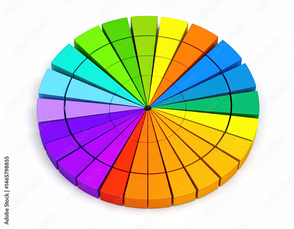 Vibrant color palette chart featuring circular blocks arranged in spectrum of colors, showcasing high fidelity design