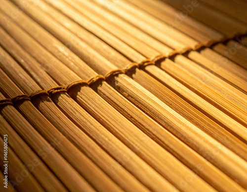 Warm bamboo mat texture with soft shadows creates cozy atmosphere, perfect for home decor or relaxation