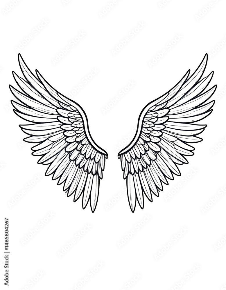 Fototapeta premium Elegant Black and White Illustration of Angel Wings for Design Use