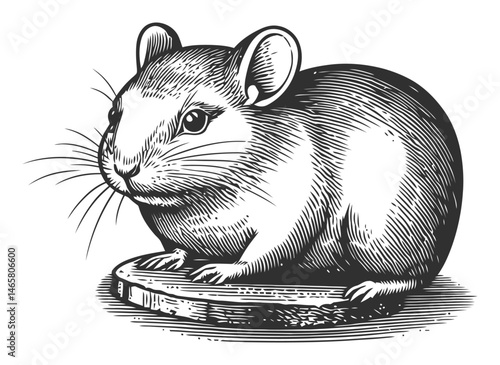 Detailed vector illustration of a cute rodent on a wooden surface