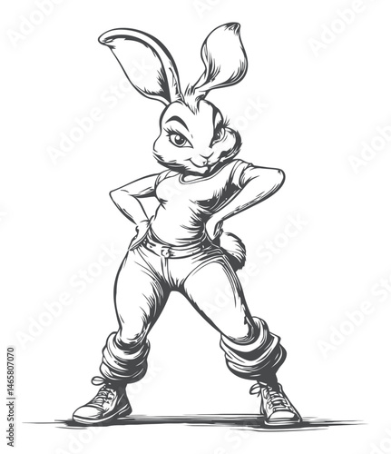 Trendy Cartoon Rabbit Character in Urban Clothing with Confident Stance