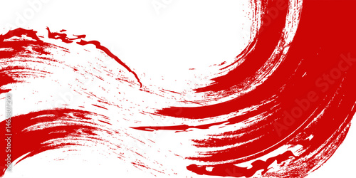 Straight red ink vector lines pack. Bloody color long and round hand-drawn brushstroke text highlights, frames, circles. Asian calligraphy brushstroke set.
