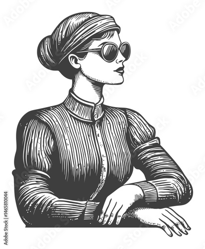 Stylish Woman in Sunglasses with Vintage Look and Elegant Posture