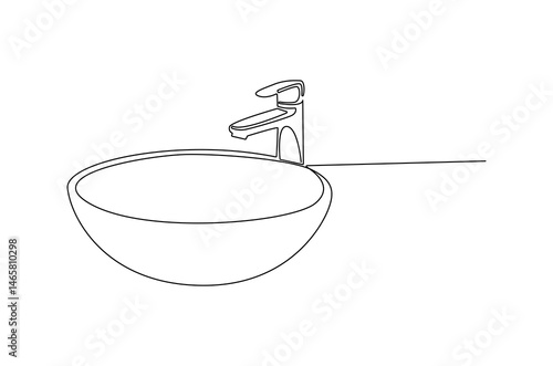 Continuous one line drawing of Sink. Single line drawing illustration of Compartment sink. Washing hand concept vector art. Doodle line illustration.