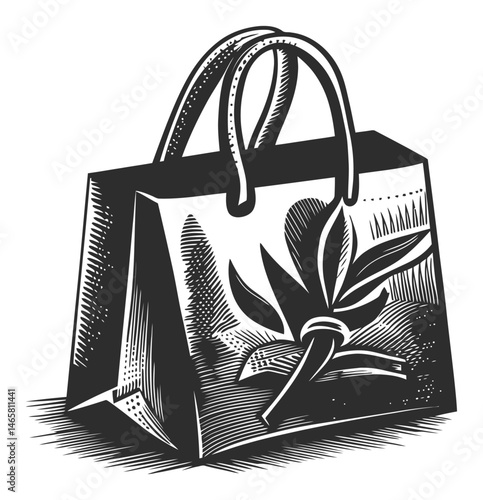 Stylish Vector Illustration of a Shopping Bag with Leaf Design