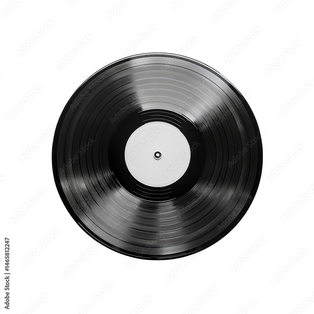 Obraz premium Black Vinyl Record with White Label - Top View
