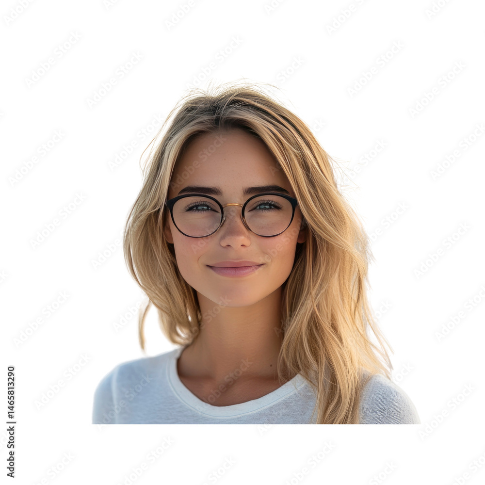 Obraz premium Confident Young Woman with Blonde Hair and Round Glasses