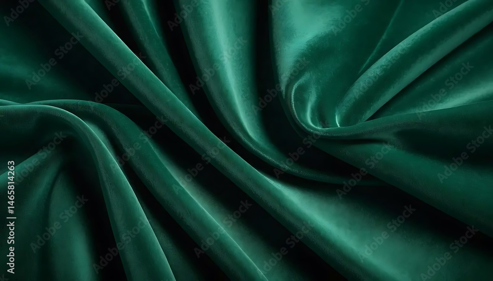 Obraz premium Emerald green velvet drapes in soft folds, creating a rich, luxurious, and inviting texture