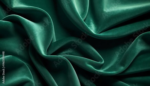 Wallpaper Mural Emerald green velvet drapes elegantly, forming soft, fluid folds with subtle light and shadow play. Torontodigital.ca